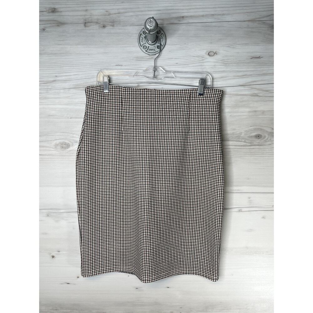 Maze Collection Skirt Womens Large Brown‎ Black Houndstooth Pencil Stretch Knit